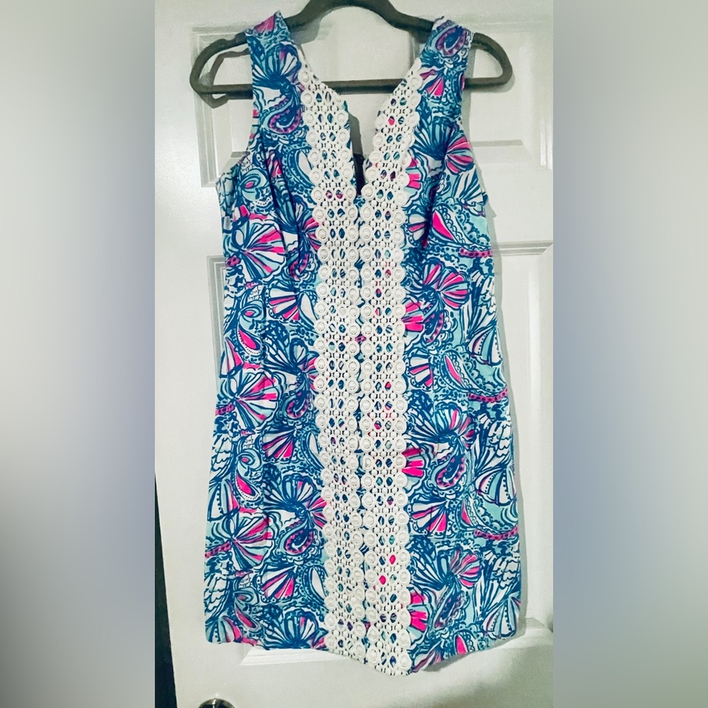 Lilly Pulitzer Blue and Pink Floral Statement Dress